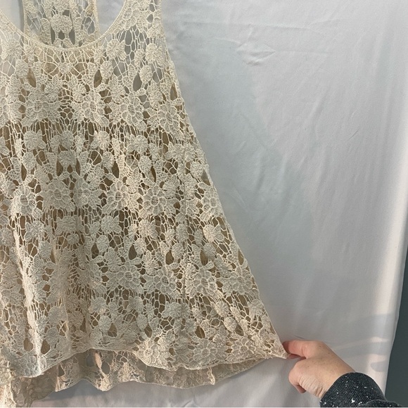 Solitaire Ravi Khosla Boho Chic Woodstock 60s crochet Beige Tank size M(32) - Picture 7 of 7